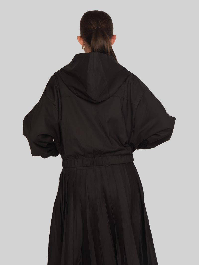 Women’s Modest Dolman Sleeve Hoodie Jacket with Welt Pockets – Black
