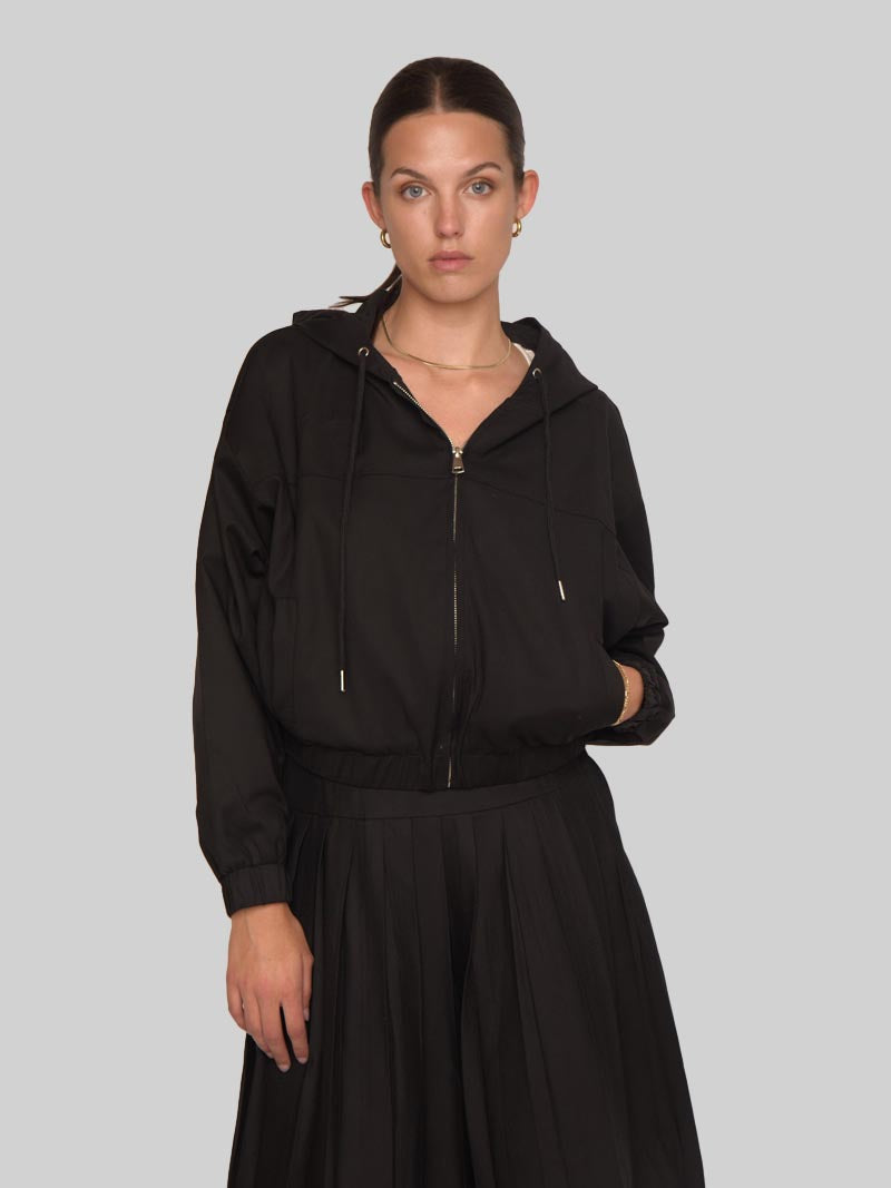 Women’s Modest Dolman Sleeve Hoodie Jacket with Welt Pockets – Black