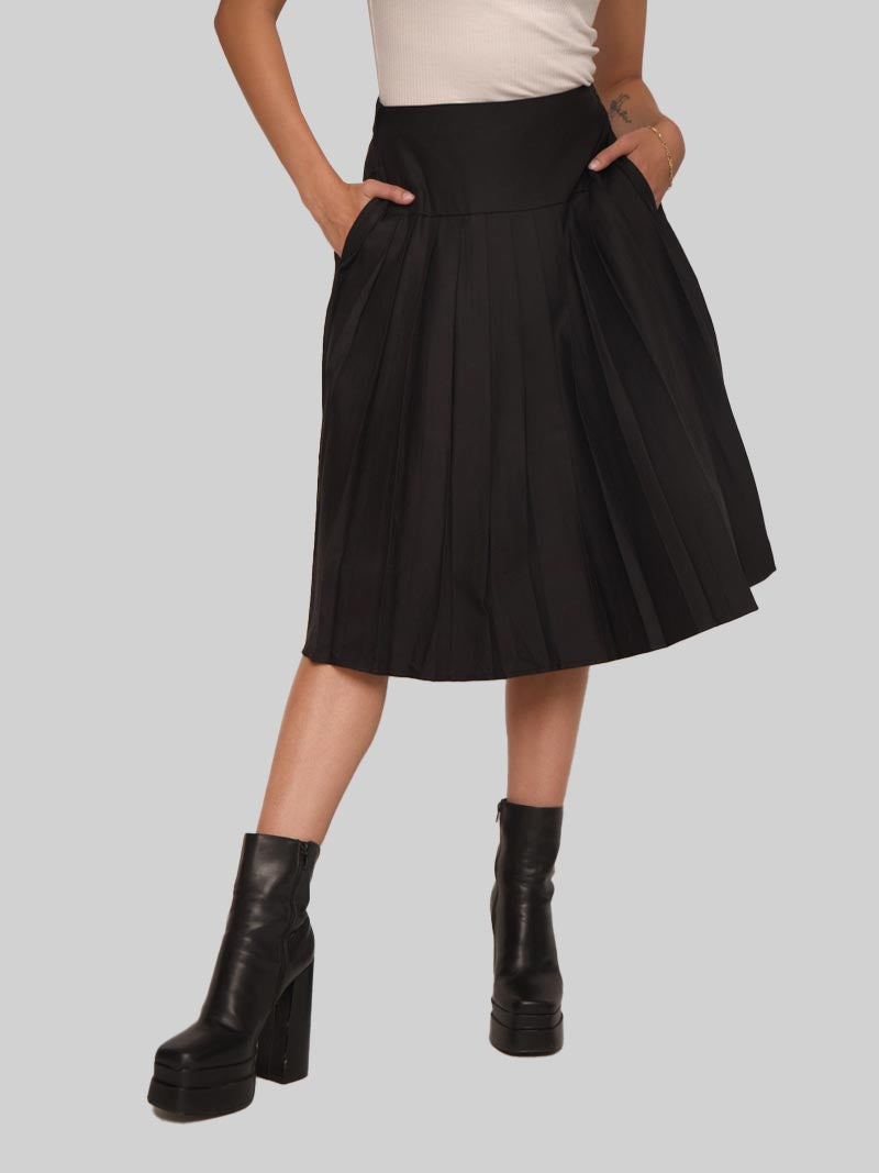 Women’s Modest Pleated Midi Skirt – Black