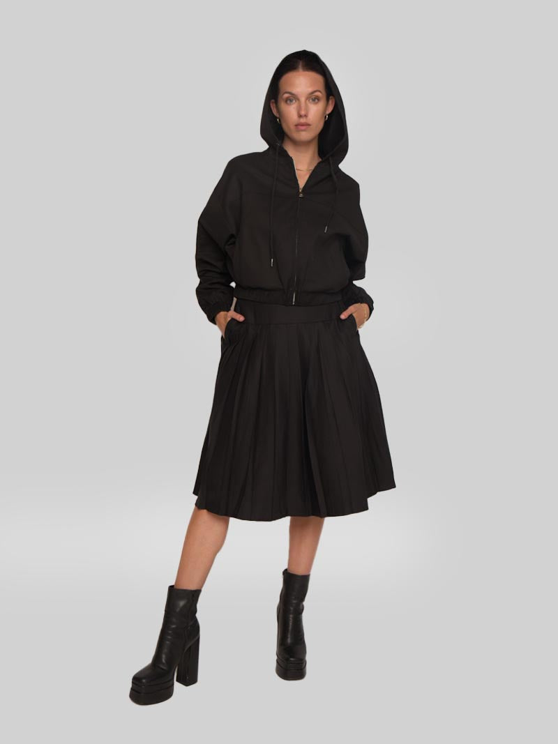 Women’s Modest Dolman Sleeve Hoodie Jacket with Welt Pockets – Black