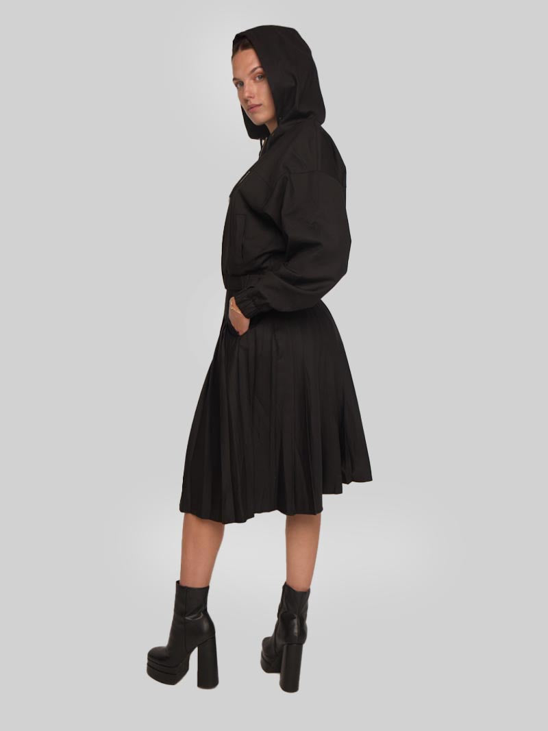 Women’s Modest Dolman Sleeve Hoodie Jacket with Welt Pockets – Black