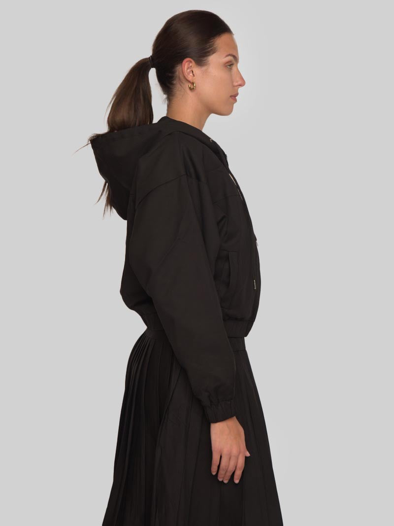 Women’s Modest Dolman Sleeve Hoodie Jacket with Welt Pockets – Black