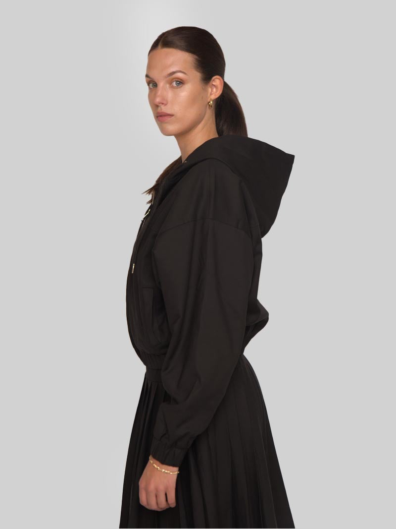 Women’s Modest Dolman Sleeve Hoodie Jacket with Welt Pockets – Black