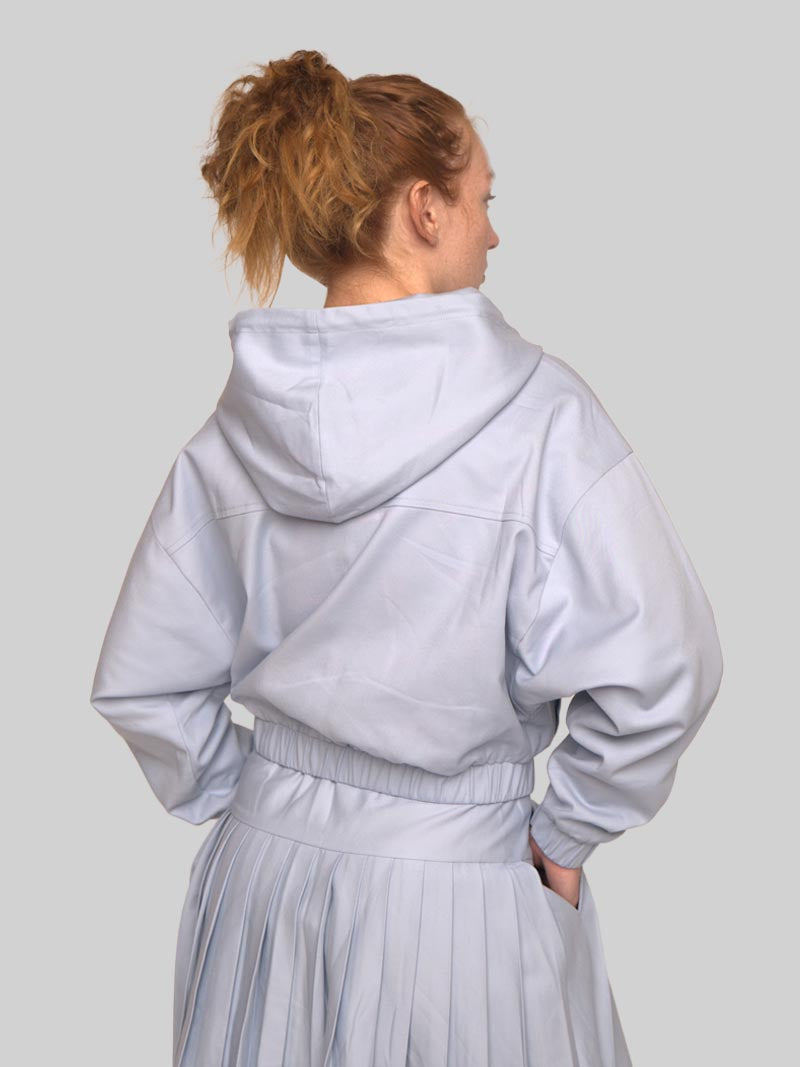 Women’s Modest Dolman Sleeve Hoodie Jacket with Welt Pockets – Soft Blue