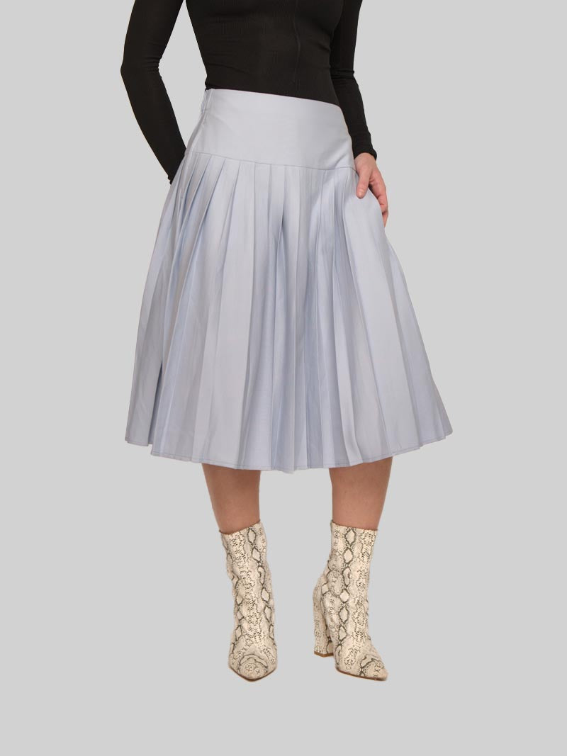 Women’s Modest Pleated Midi Skirt – Soft Blue