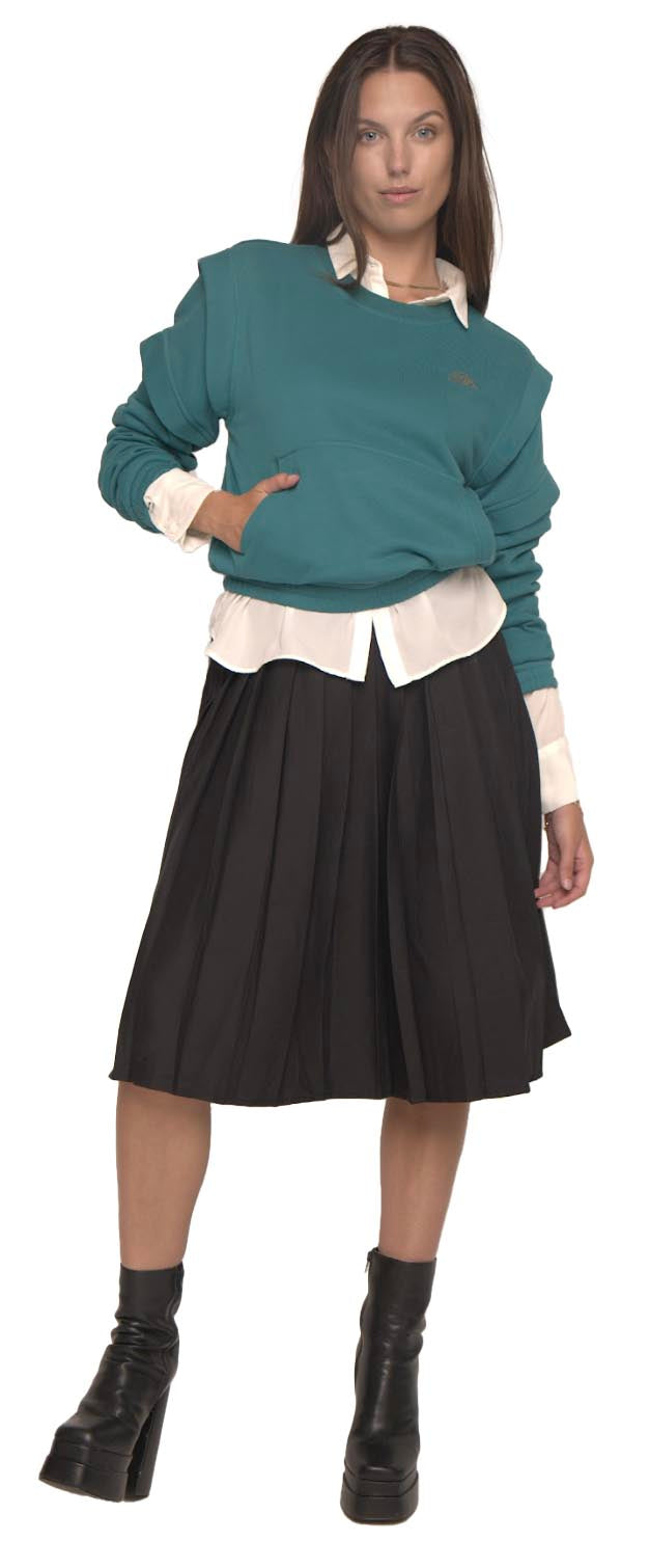 Women’s Modest Pleated Midi Skirt – Black