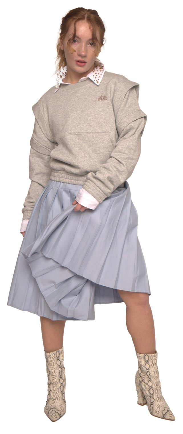 Women’s Modest Pleated Midi Skirt – Soft Blue