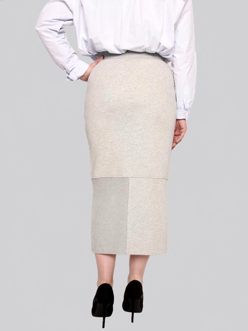 Women’s Rib Panel Maxi Pencil Skirt – Modest Work & Everyday Skirt in Heather Grey