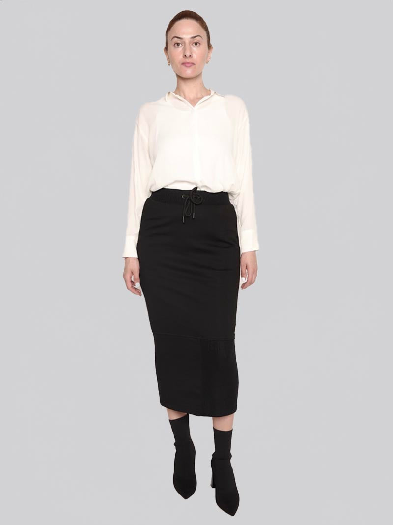 Women’s Rib Panel Maxi Pencil Skirt – Modest Work & Everyday Skirt in Black