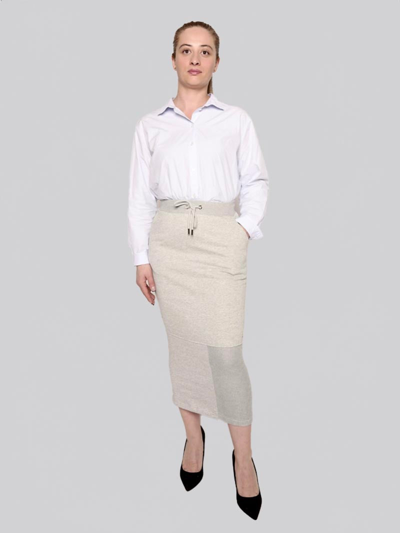Women’s Rib Panel Maxi Pencil Skirt – Modest Work & Everyday Skirt in Heather Grey