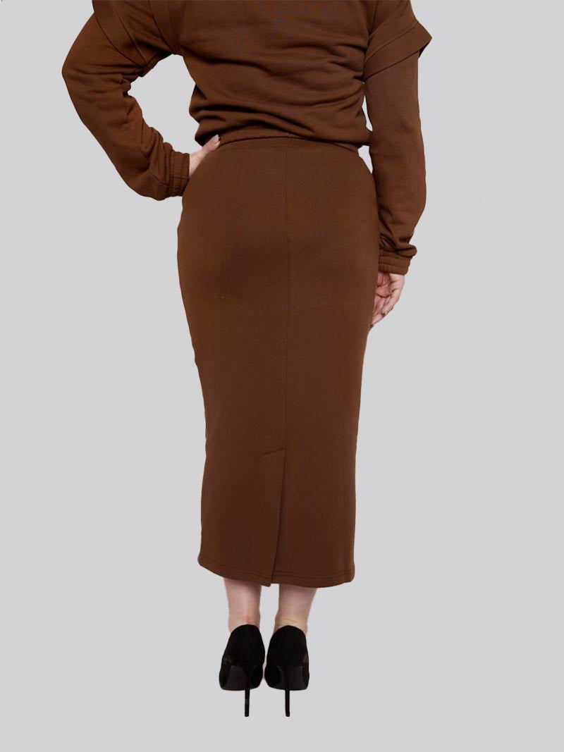 Women’s Square Pocket Maxi Pencil Skirt – Modest Work & Everyday Skirt in Chocolate