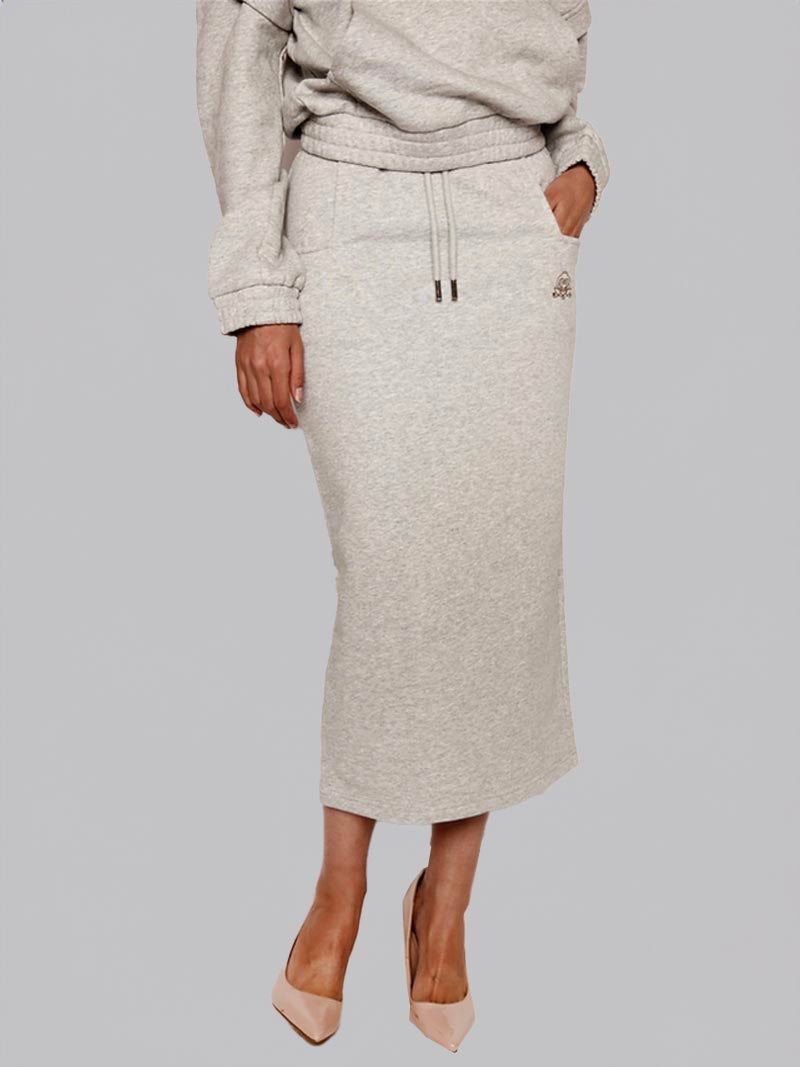 Women’s Square Pocket Maxi Pencil Skirt – Modest Work & Everyday Skirt in Heather Grey