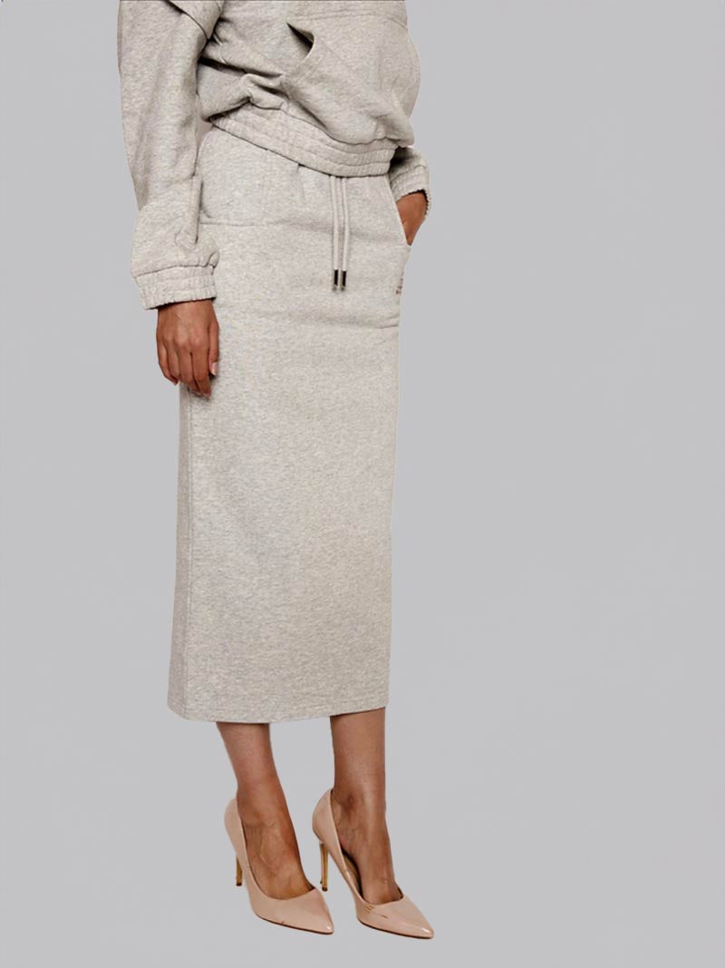 Women’s Square Pocket Maxi Pencil Skirt – Modest Work & Everyday Skirt in Heather Grey