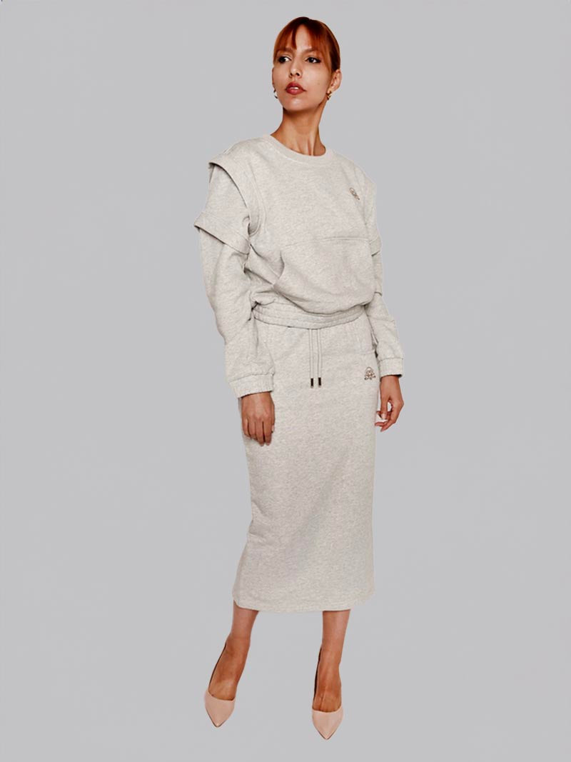 Women’s Square Pocket Maxi Pencil Skirt – Modest Work & Everyday Skirt in Heather Grey