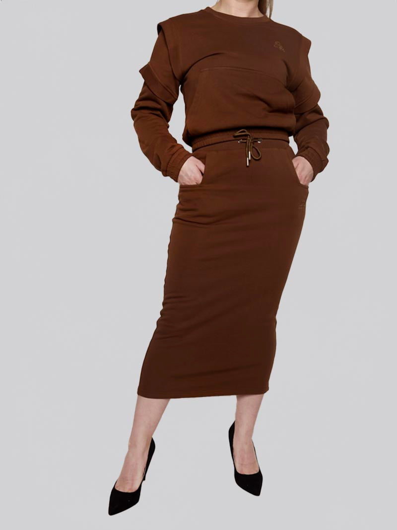 Women’s Square Pocket Maxi Pencil Skirt – Modest Work & Everyday Skirt in Chocolate