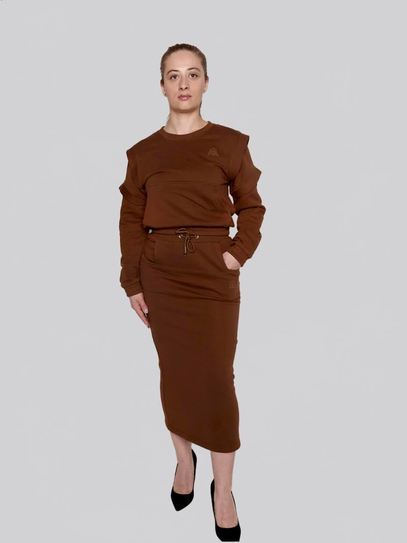 Women’s Square Pocket Maxi Pencil Skirt – Modest Work & Everyday Skirt in Chocolate