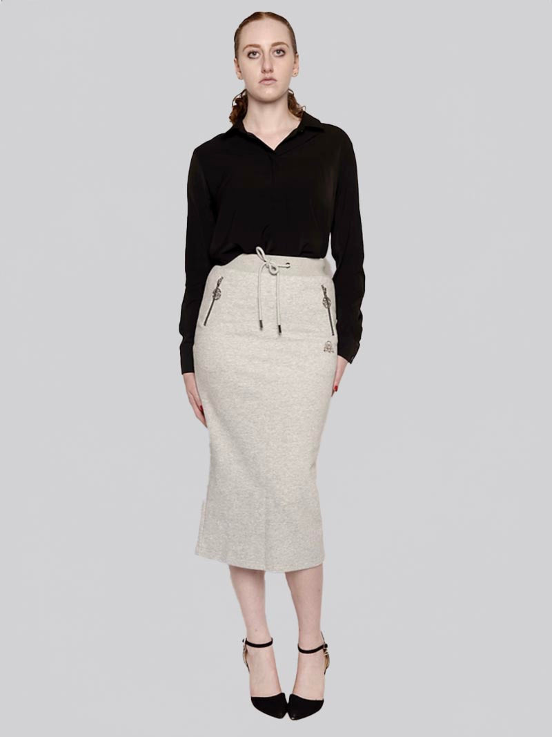 Women’s Zipper Pocket Maxi Pencil Skirt – Modest Work & Everyday Skirt in Heather Grey