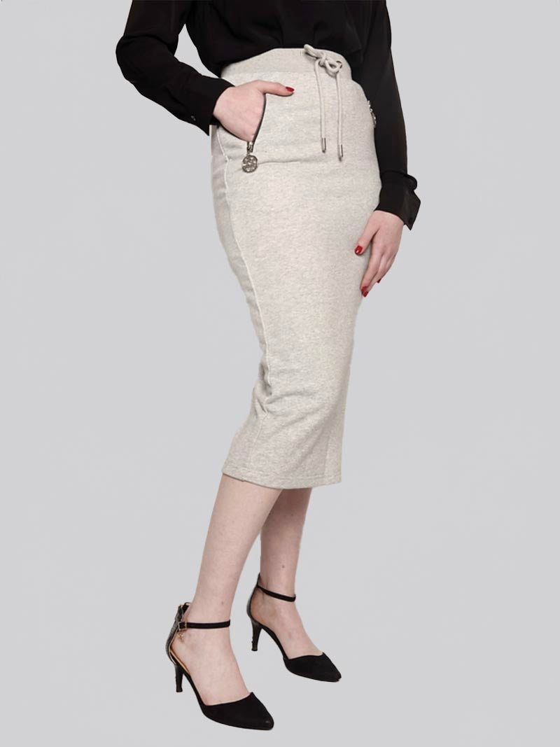 Women’s Zipper Pocket Maxi Pencil Skirt – Modest Work & Everyday Skirt in Heather Grey