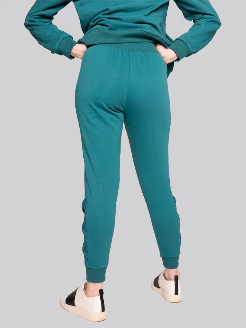 Women’s Lattice Jogger – Athleisure Pant in Teal Green