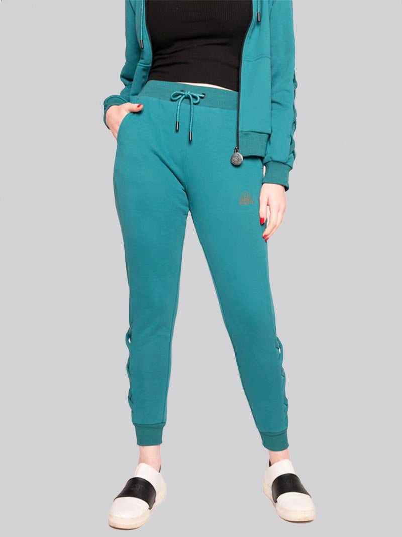 Women’s Lattice Jogger – Athleisure Pant in Teal Green
