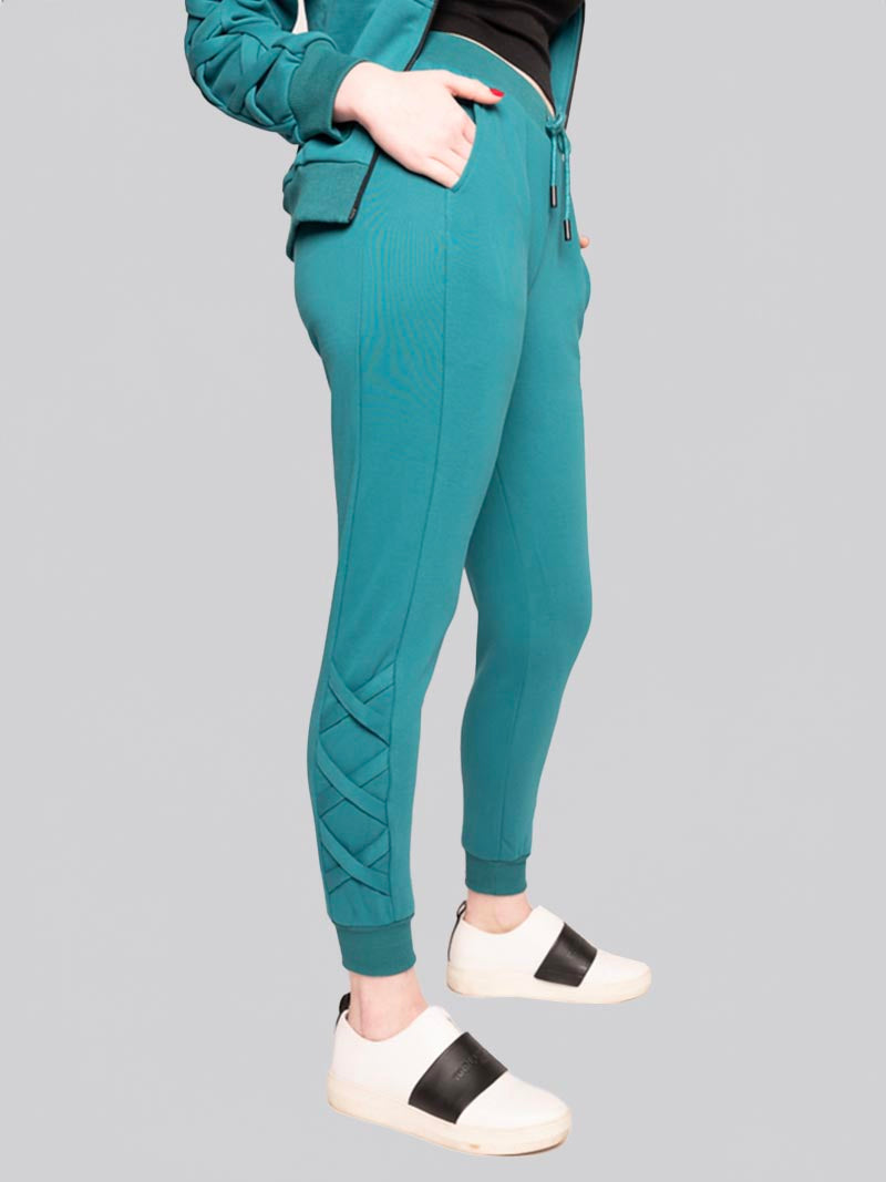 Women’s Lattice Jogger – Athleisure Pant in Teal Green