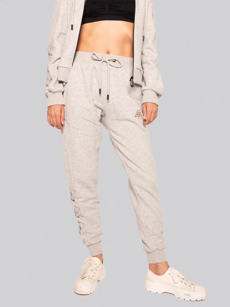 Women’s Lattice Jogger – Athleisure Pant in Heather Grey