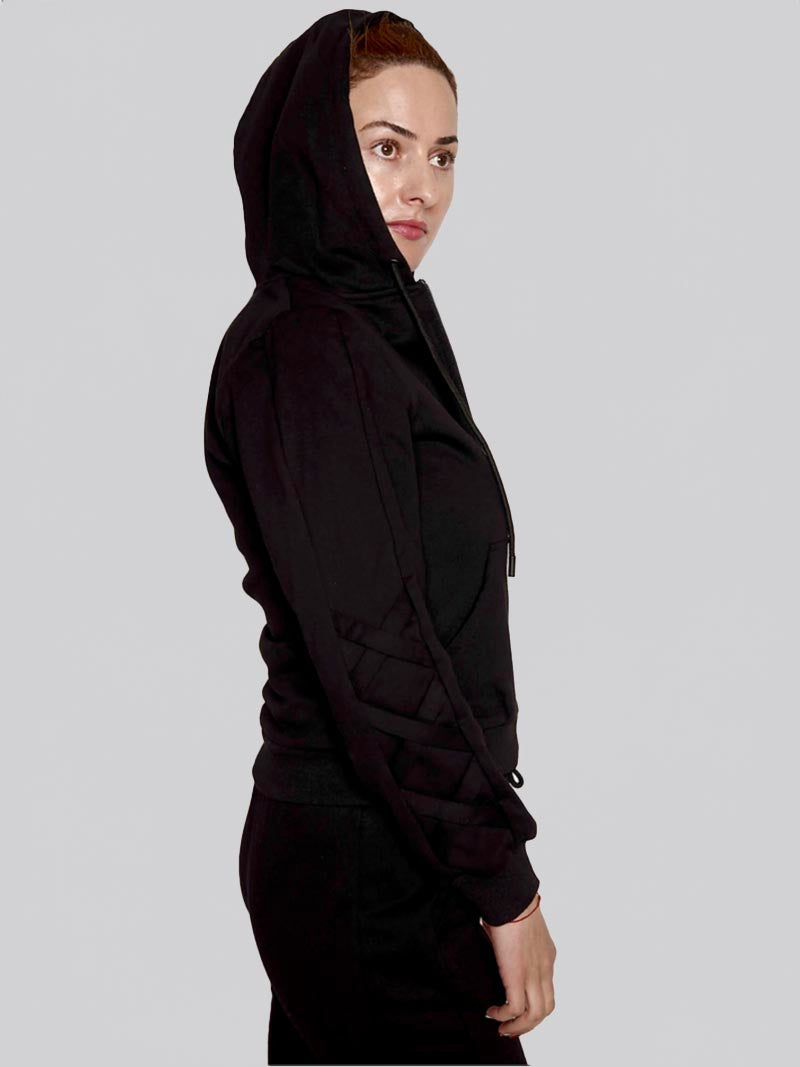 Women’s Lattice Hoodie – Athleisure Jacket in Black