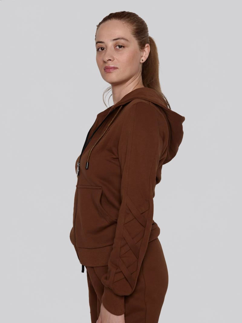Women’s Lattice Hoodie – Athleisure Jacket in Chocolate