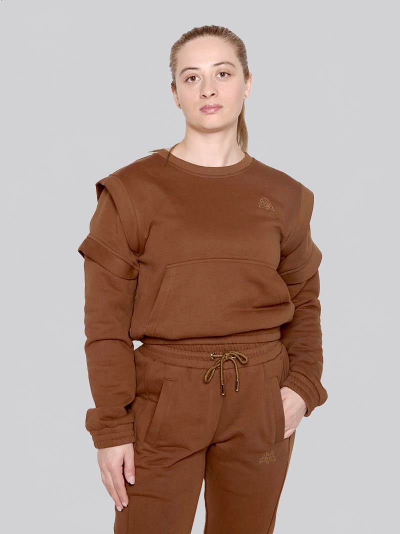 Women’s Crewneck Sweatshirt –  Athleisure Top in Chocolate