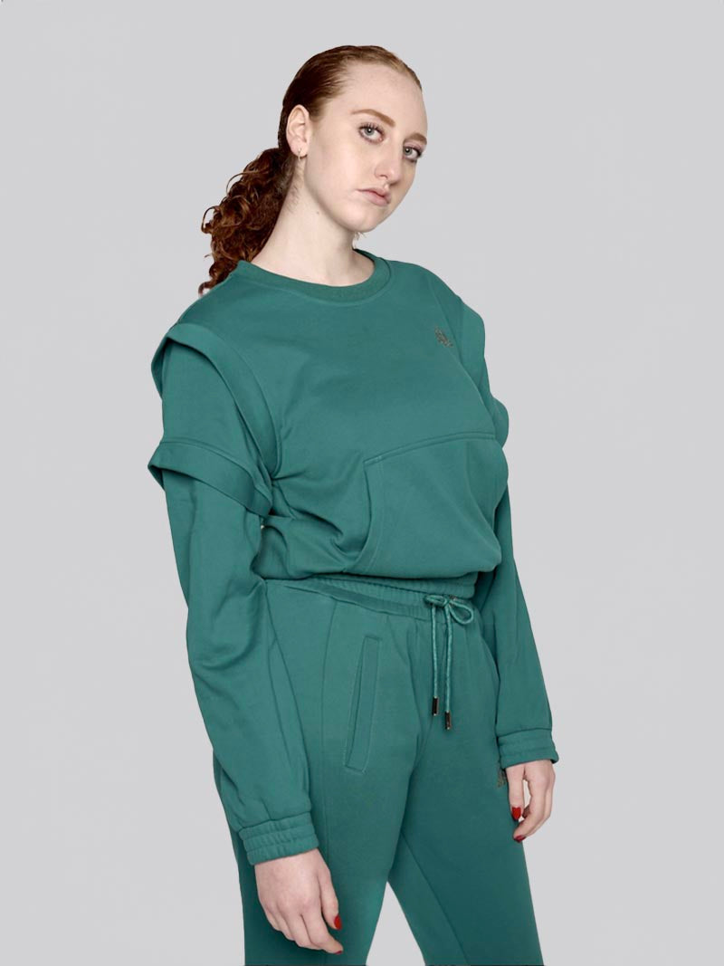 Women’s Crewneck Sweatshirt –  Athleisure Top in Teal Green