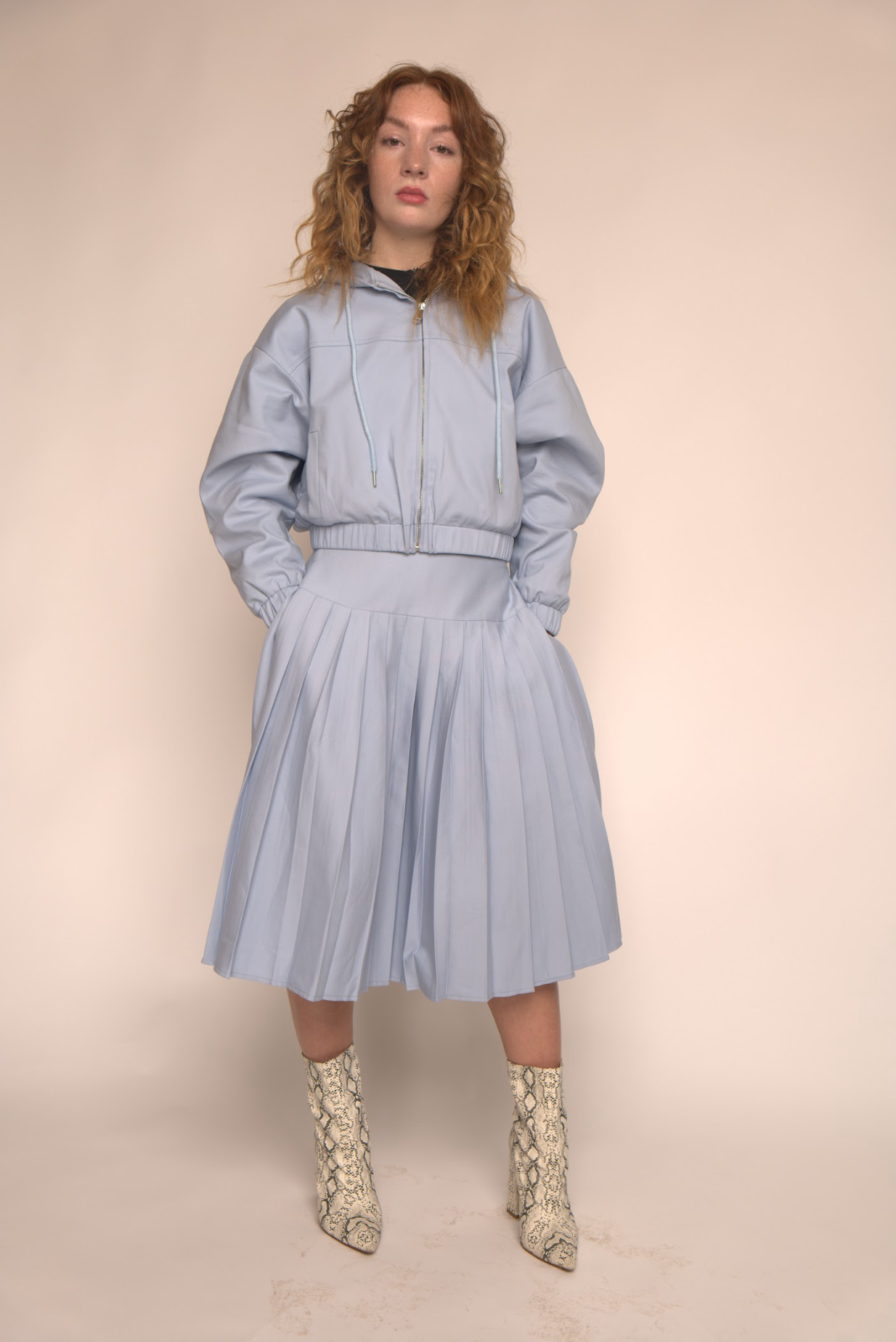 Women’s Modest Pleated Midi Skirt – Soft Blue