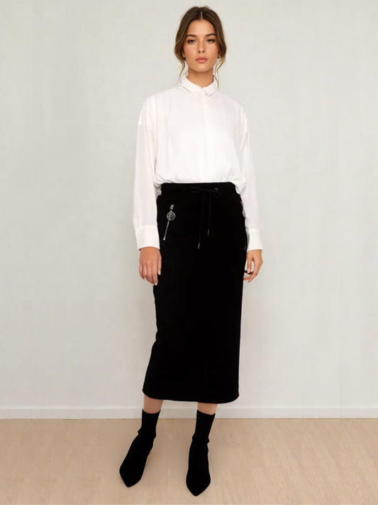 Women’s Zipper Pocket Maxi Pencil Skirt – Modest Work & Everyday Skirt in Black