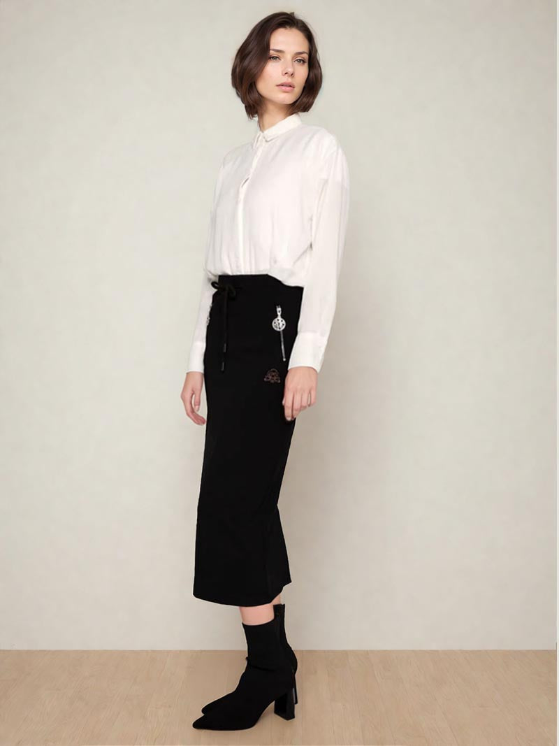 Women’s Zipper Pocket Maxi Pencil Skirt – Modest Work & Everyday Skirt in Black